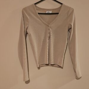 Hollister Beige Button-Down V-Neck Top